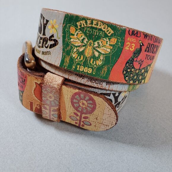 Fossil Women’s Leather Belt Medium Brown Patchwork Boho Fits Waist 32" to 36" - Picture 2 of 8